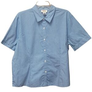 VTG Talbots Button Shirt Women XL Blue Short Sleeves Boxy Y2K Work Office Preppy